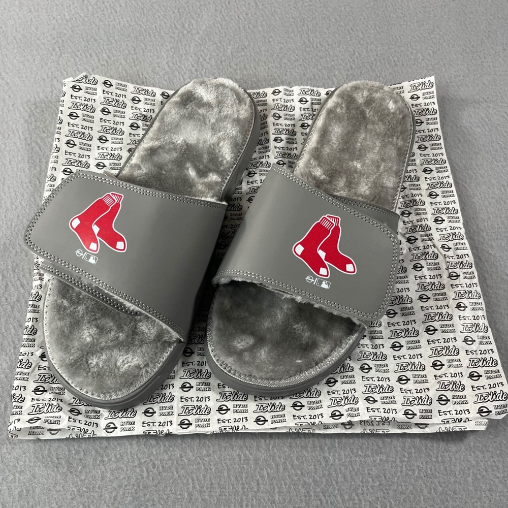 ISlide Boston Red Sox MLB Grey‎ Fur Lined Slide Sandals Mens 13